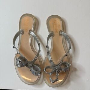 Valentino Rockstud Bow Jelly Flat Thong Sandals  Size 37